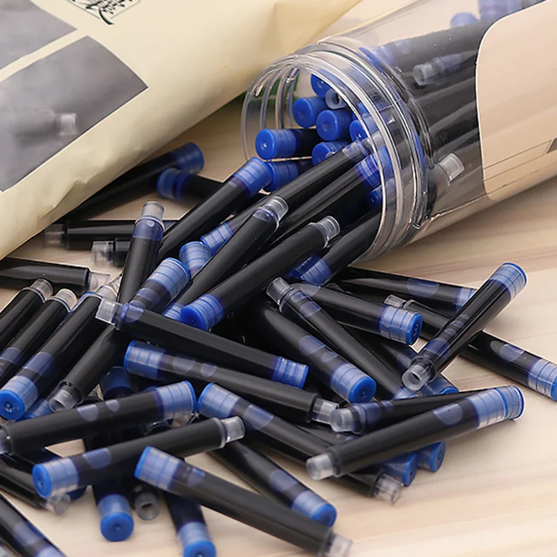 Stylo plume universel noir bleu, 50 pièces, encre de grande capacité, Sac de calligraphie effaçable, papeterie de bureau pour étudiants