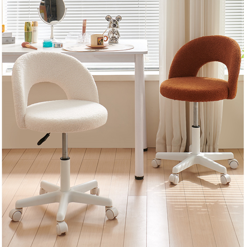 Silla de ordenador de lujo Ligera y sencilla para niñas, taburete de maquillaje para dormitorio, asiento con respaldo de lana de cordero, muebles modernos de elevación y rotación