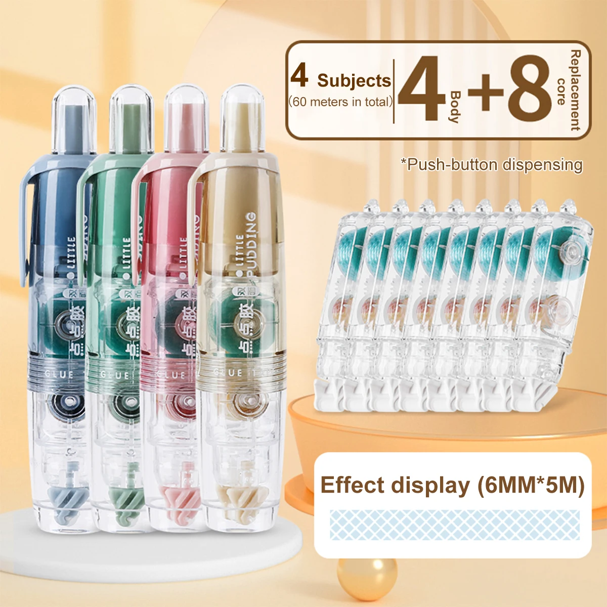 12Pcs/Set Transparent Dot Dispensing Double-sided Tape Replaceable Refills Handbook Dot Glue Stationery School Office Supplies