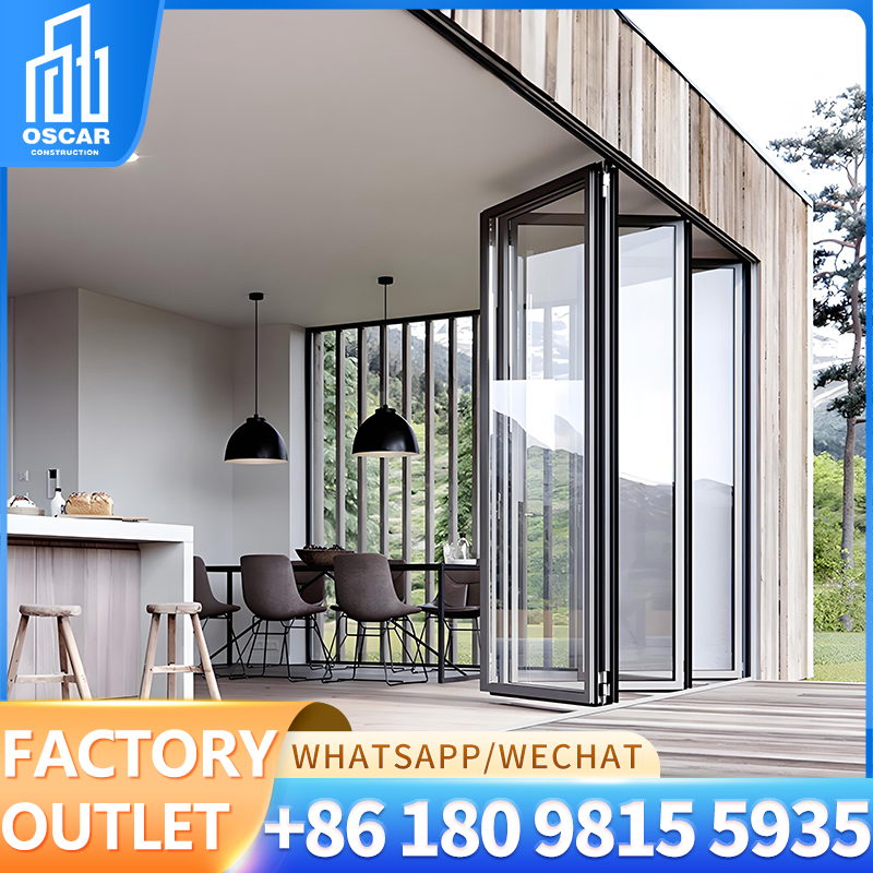 Portas articuladas de alumínio de vidro exterior blindado americano porta preta interior com decoração de tira de alumínio