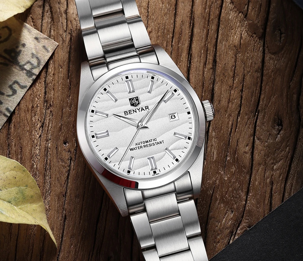 Benyar-男性用自動機械式腕時計,316lステンレス鋼,シンプル,5バール,防水,砂径,特別オファー,2024, 40mm