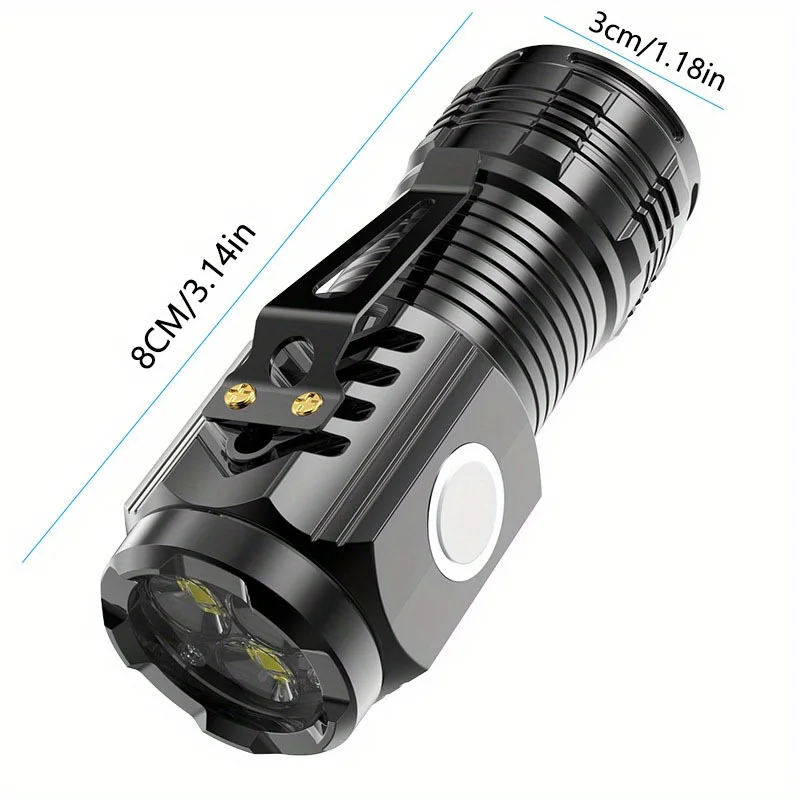 Mini Flashlight High Lumen 3 LED Emergency Light 5 Modes USB Rechargeable Flashlights Pocket Small Torch with Clip