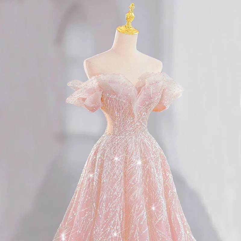 DongCMY Dreamy เจ้าหญิงสีชมพูชุดราตรีหญิง High-end Elegant งานแต่งงาน Robe Soiree ชุดผู้หญิงที่กําหนดเอง