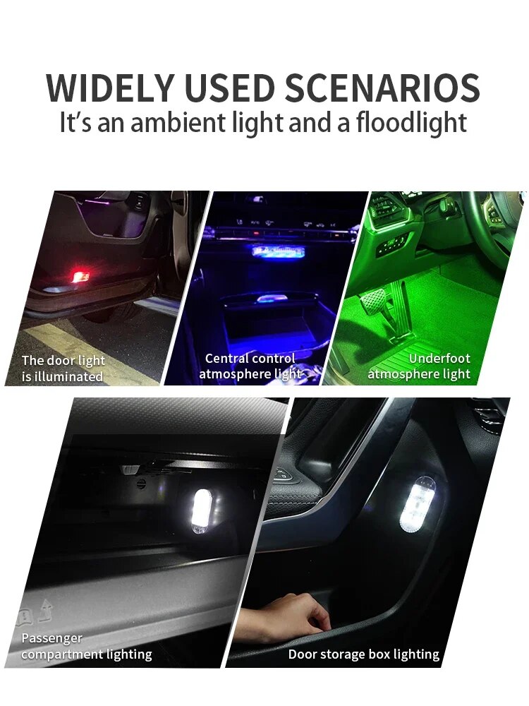 Luz LED táctil de alto brillo, iluminación Interior de coche con carga USB, pegatina mágica, lámpara ambiental con modo estroboscópico para multicolor