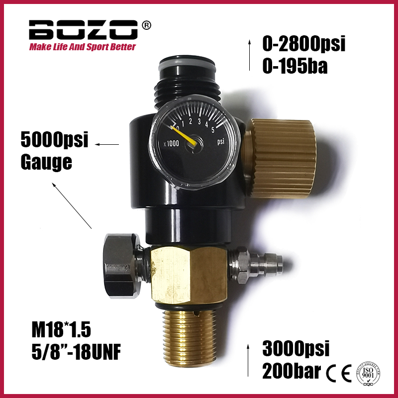 HPA 압축 공기 탱크 실린더 조절기 조정 가능한 출력 0-2800psi(0-195bar) 핀 밸브 300bar 5/8"-18UNF 또는 M18*1.5 다이빙