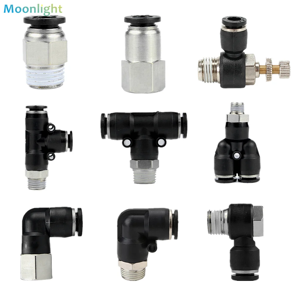Conector de aire neumático PC/PCF/PB/PKB/PH/PL/PLF/PX/SL 4mm 6mm 8/10mm rosca 1/8 1/4 3/8 1/2 accesorios de manguera de plástico negro