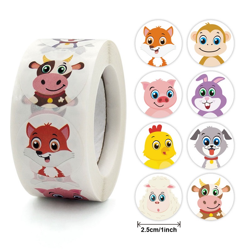 100-500pc ステッカー子供のためのローリング動物ロールステッカー小さなかわいいおもちゃゲームステッカー DIY ギフトシールラベル装飾