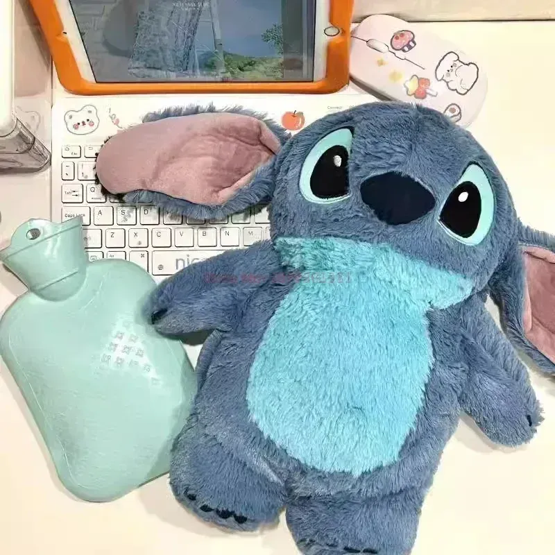 Stitch Angel Lotso-botella caliente de felpa para mano, botellas de agua caliente Kawaii, bolsa de mano cálida portátil suave para invierno, juguetes de Anime, regalo de Navidad