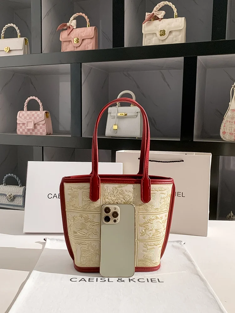 CAEISL&KCIEL 刺繍ハンドバッグ レディース トートバッグ 中年 レディース ママバッグ ナショナルスタイル ソフト PUレザー カジュアル使用