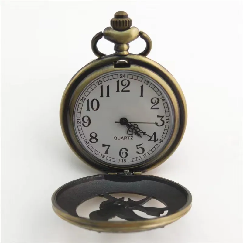 Retro-Quarz-Taschenuhr „Hunger Games“, beliebtes hohles Taschenuhr im Mockingbird-Design aus Bronze
