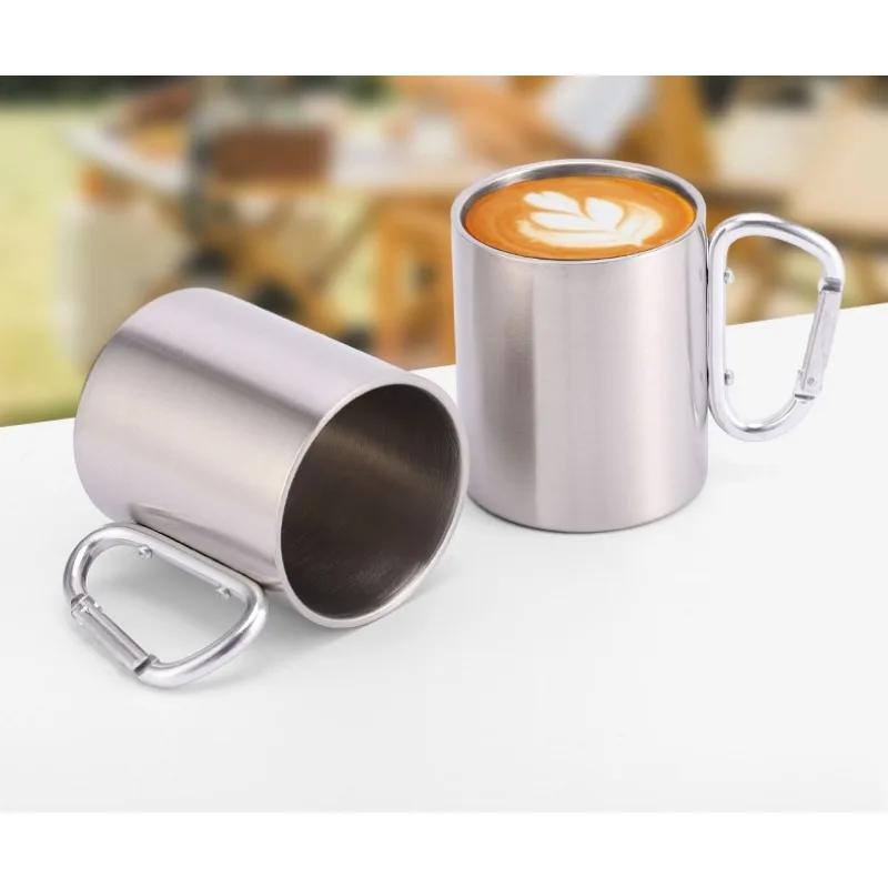 220/300ml Viaggio di campeggio Tazza in acciaio inossidabile Moschettone Maniglia con gancio Picnic Tazza d'acqua Viaggio all'aperto Escursione Tazza tazza portatile