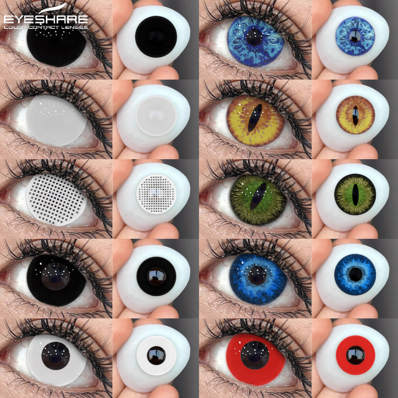 Eyeshare lentes de contato coloridas para cosplay, 1 par de lentes de halloween, lentes azuis, lentes pretas, anime anual, lentes brancas