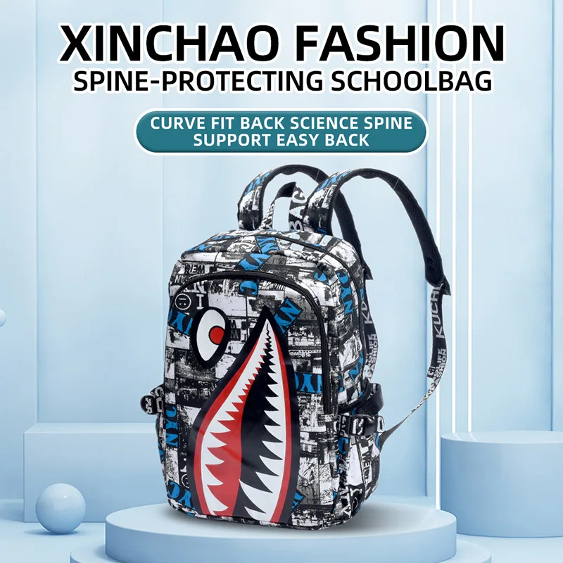 Child Shark Backpack Male Students Personality School Bags Large Capacity Backpack Lightweight Casual Bag Simple Trend Schoolbag