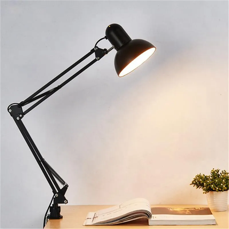 Hogar UE EE. UU. Enchufe Flexible brazo oscilante abrazadera lámpara de montaje estudio de oficina E27/E26 bombilla mesa luz de escritorio negra AC85-265V lámparas de bombilla Led