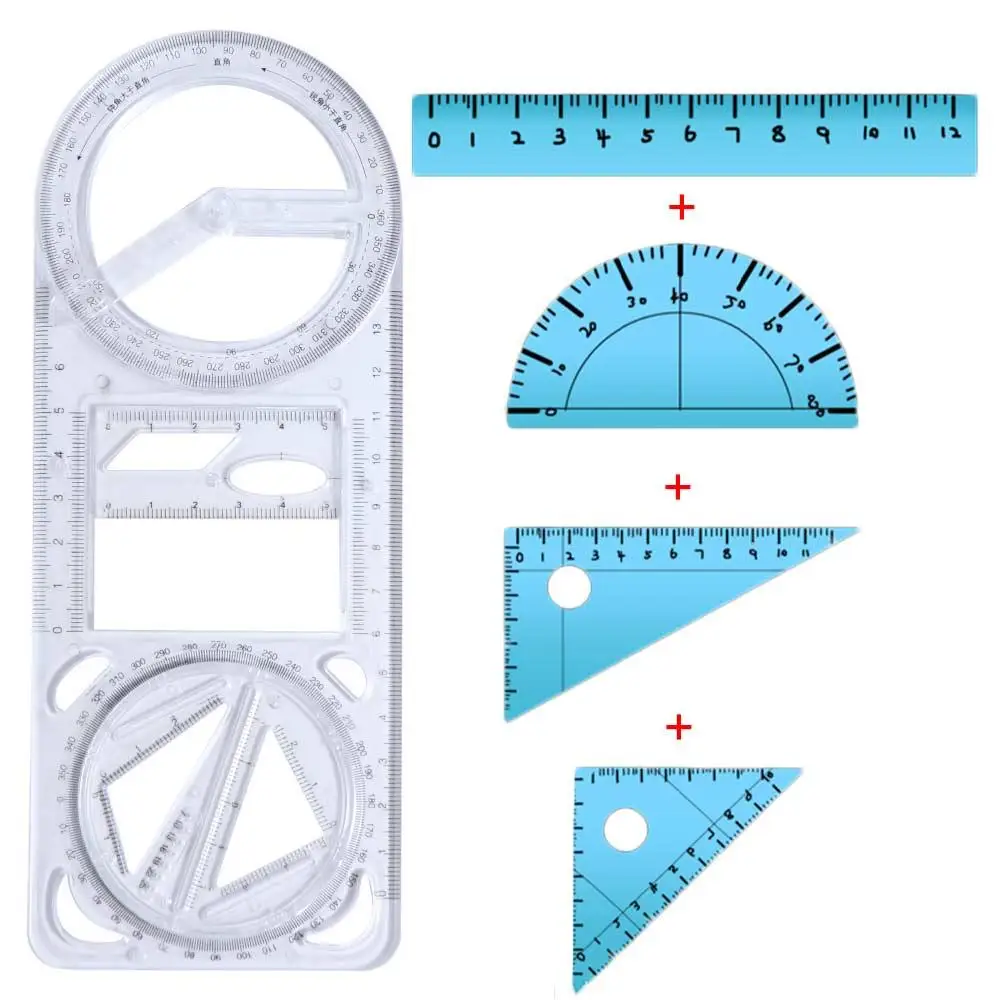 Activity Angle Drawing Ruler Multifunctional 360 ° Movable Geometry Ruler Ruler Straight Plastic Drawing Template Primary School