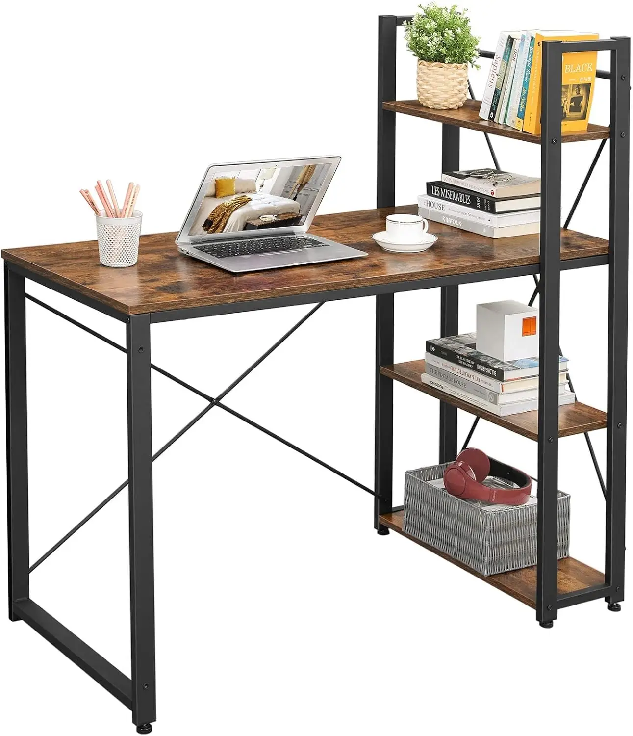 VASAGLE Schreibtisch Computertisch, 120 / 137,2 cm, mit Regalböden rechts oder links