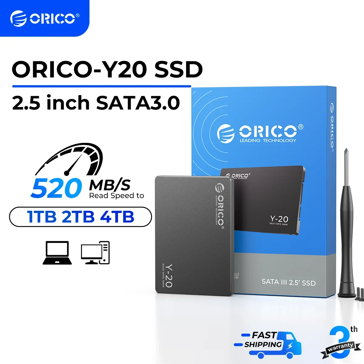 ORICO SATA III SSD 2,5-дюймовый внутренний твердотельный накопитель 3D NAND 512 ГБ 1 ТБ 2 ТБ 4 ТБ до 550 МБ/с для обновления настольных ПК, ноутбуков Y20