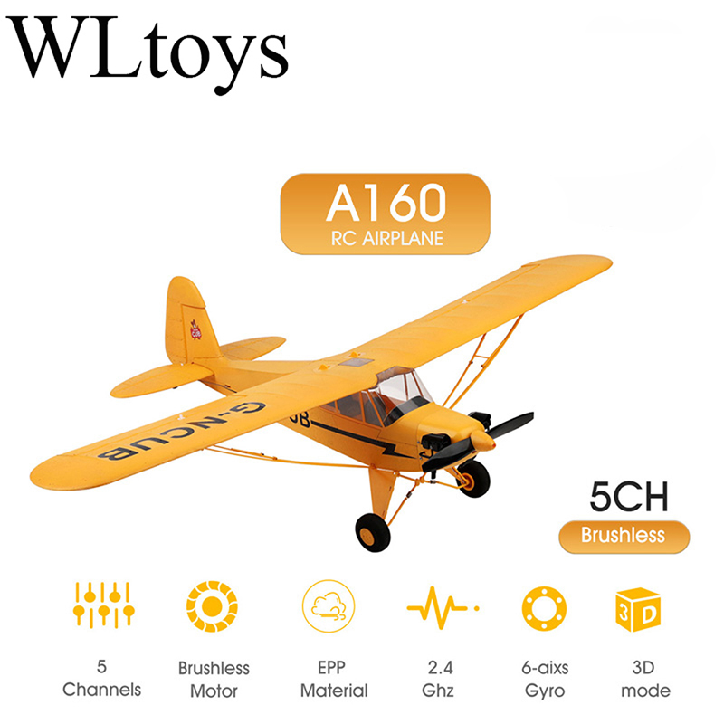 ขายร้อน RC เครื่องบิน RTF 2.4G มอเตอร์ไร้แปรง 3D/6G รีโมทคอนโทรลเครื่องบิน Wltoys A160 อัพเกรด J3-CUB Ready To Fly