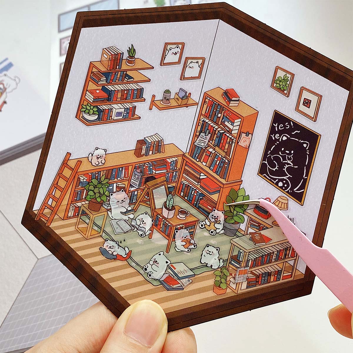 WAKAWAKA 3D ハウスステッカーかわいいデカールステッカースクラップブッキング文具かわいい子犬シーンステッカー