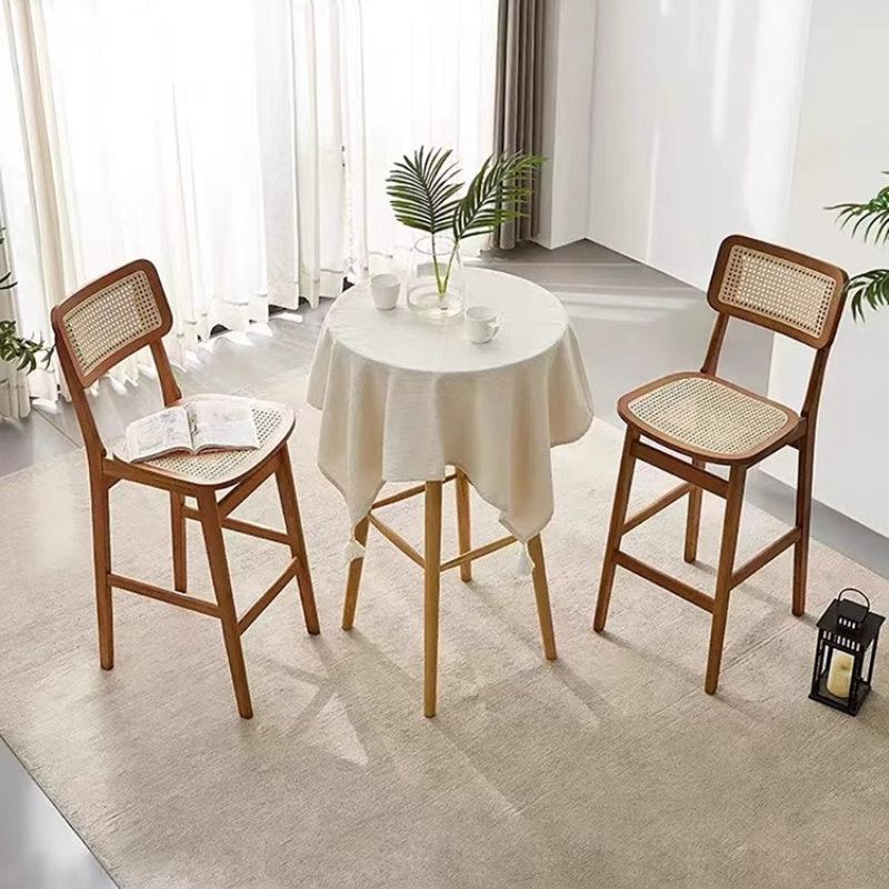 Sillas de Bar de madera maciza nórdica, sillas de Bar cómodas y relajantes de tejido Retro, respaldo ergonómico, Muebles para el hogar