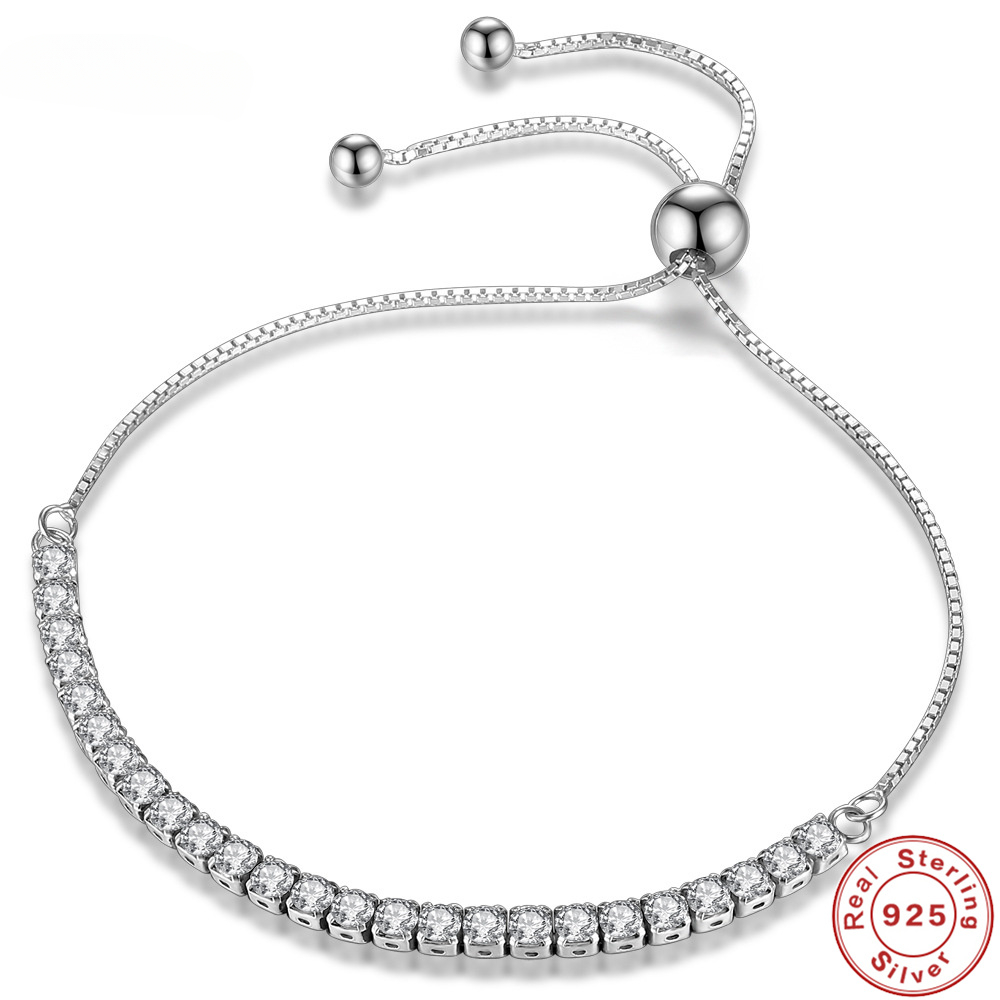 Pulsera de plata de ley 925 con circonita elegante para mujer, cadena de cristal de tenis, moda Noble, compromiso, boda, Glam