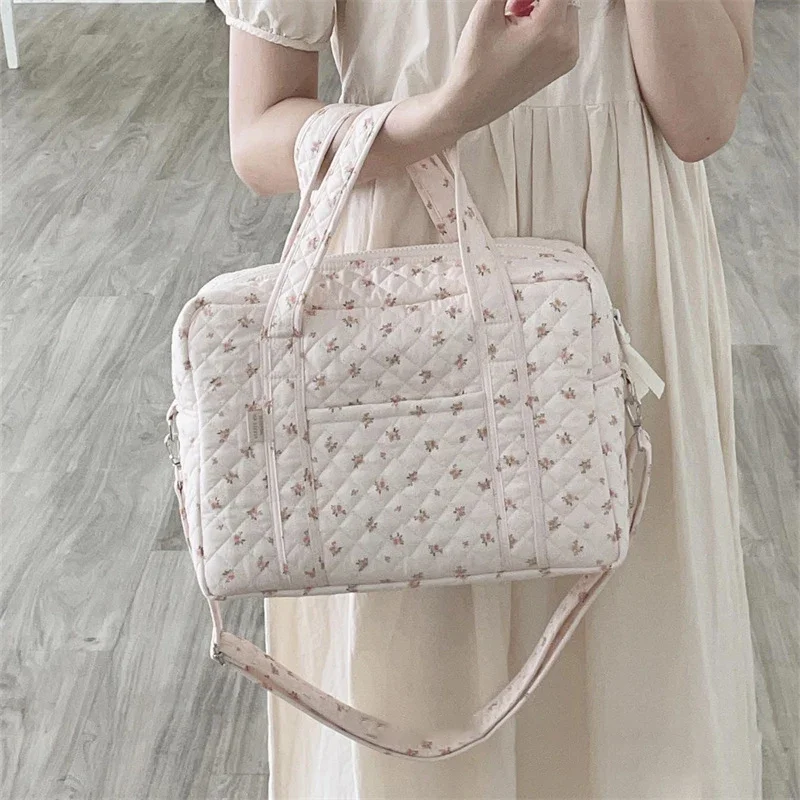 Bolsa de armazenamento para mamãe, bolsa de ombro multifuncional, moda algodão acolchoado, floral, portátil, leve, bolsa crossbody