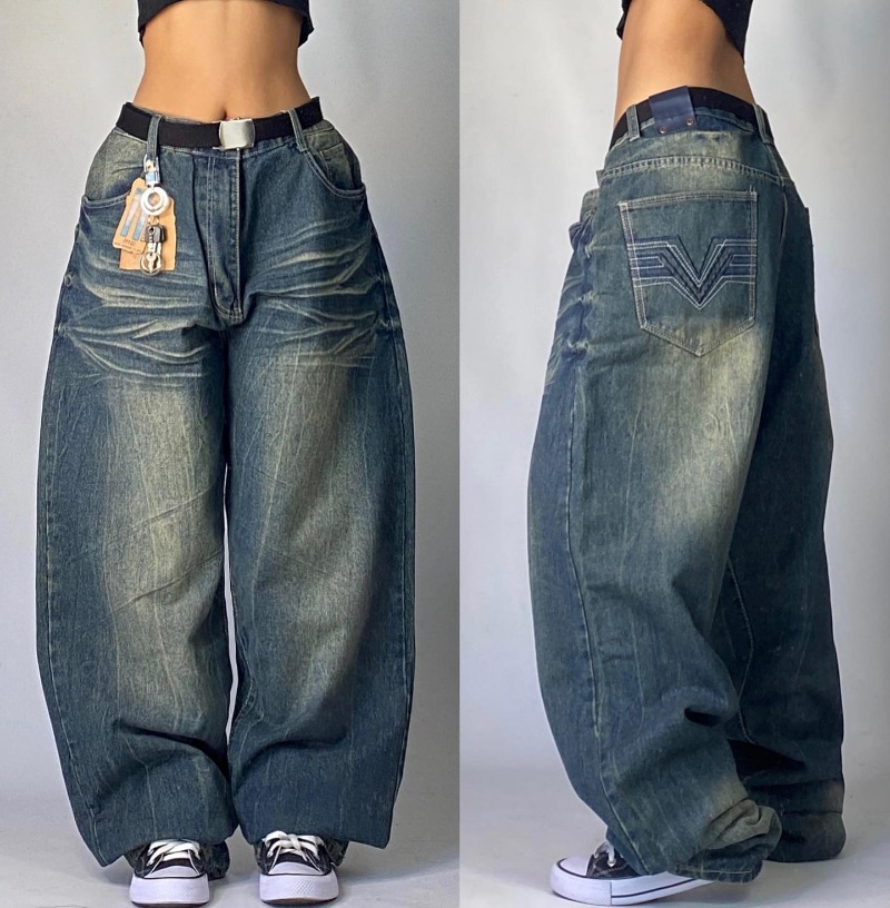 Nowy Harajuku Retro Big Tiger Head Embroidered Baggy Jeans Y2K Street Fashion Hip Hop Popular Gothic Casual Joker Spodnie z szerokimi nogawkami