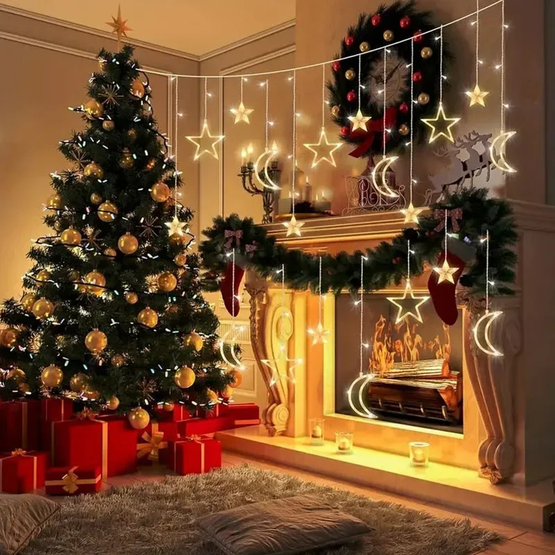 USB LED Star Moon Lamp Battery Powered Twinkle Curtain Lights Bedroom Atmosphere Light String For Christmas Wedding Party Decor