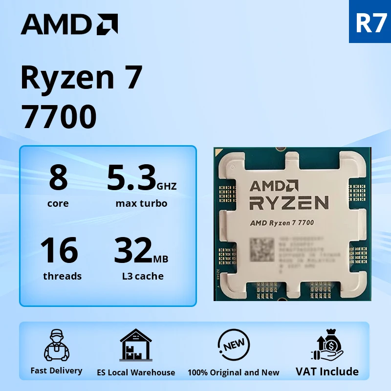 AMD Ryzen 7 7700 100% Gloednieuwe Game CPU Tot 5.3GHz 8-Core 16-Draad Socket AM5 Desktop computer Processor voor PC Gamer