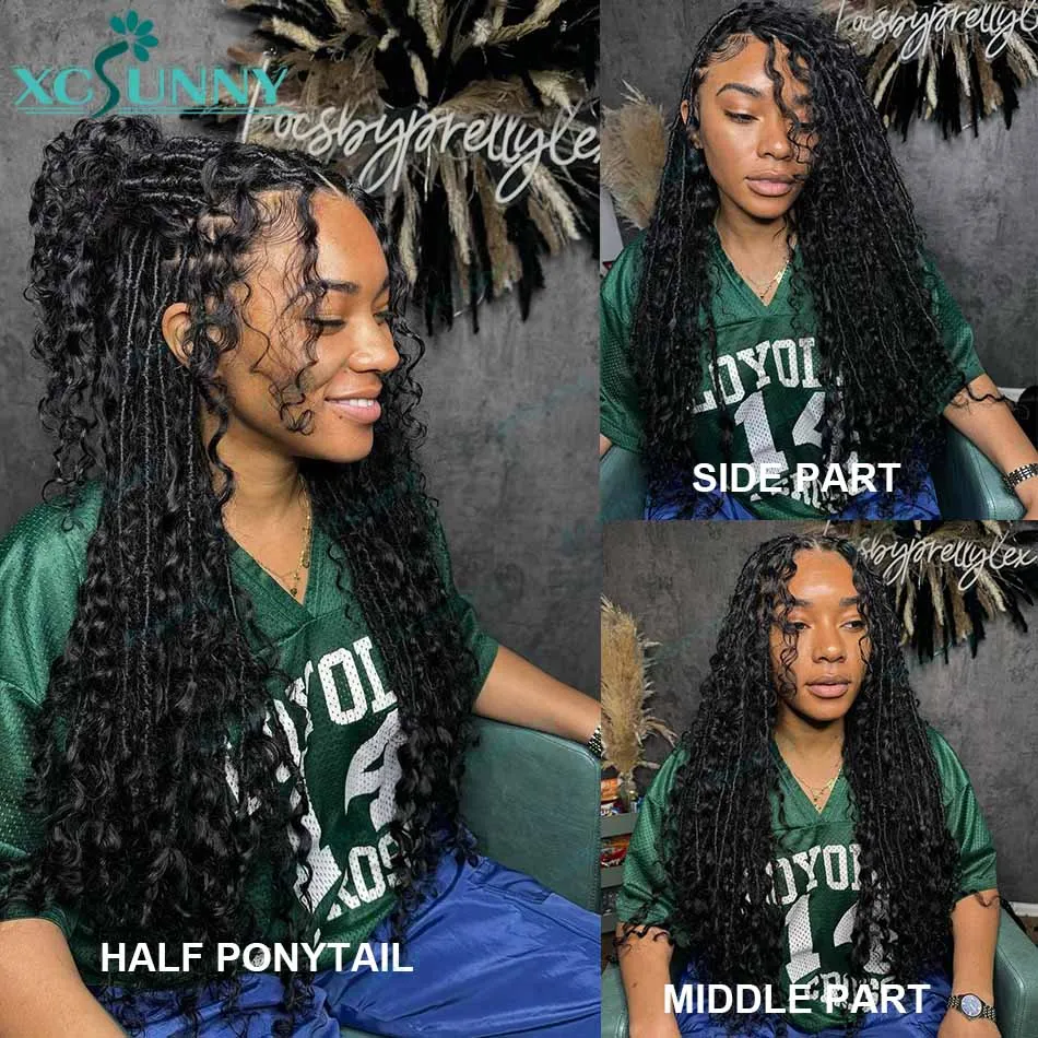 โครเชต์ Boho locs กับเส้นผมมนุษย์หยิกก่อน looped โครเชต์ผมหยิกเจอร์รี่ปลายเส้นผมมนุษย์สำหรับผู้หญิงสีดำสังเคราะห์ locs