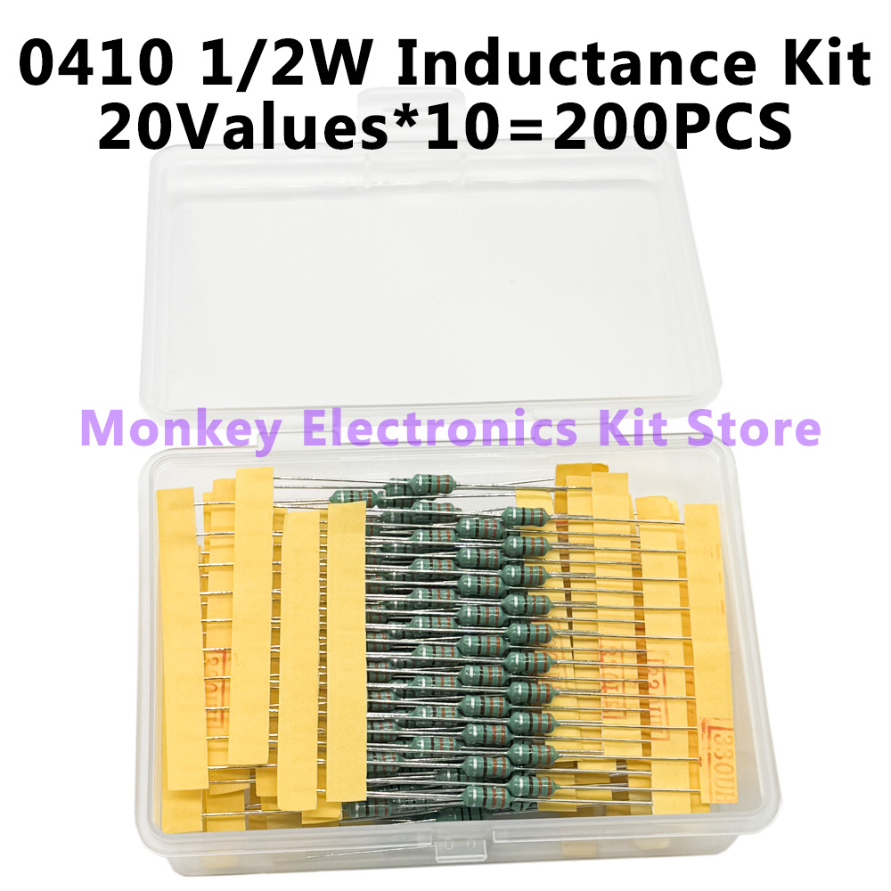 1Set 200PCS Inductor Assortment Kit 1UH-4.7MH 20values DIP Inductance Color Ring Inductor Assorted Kit