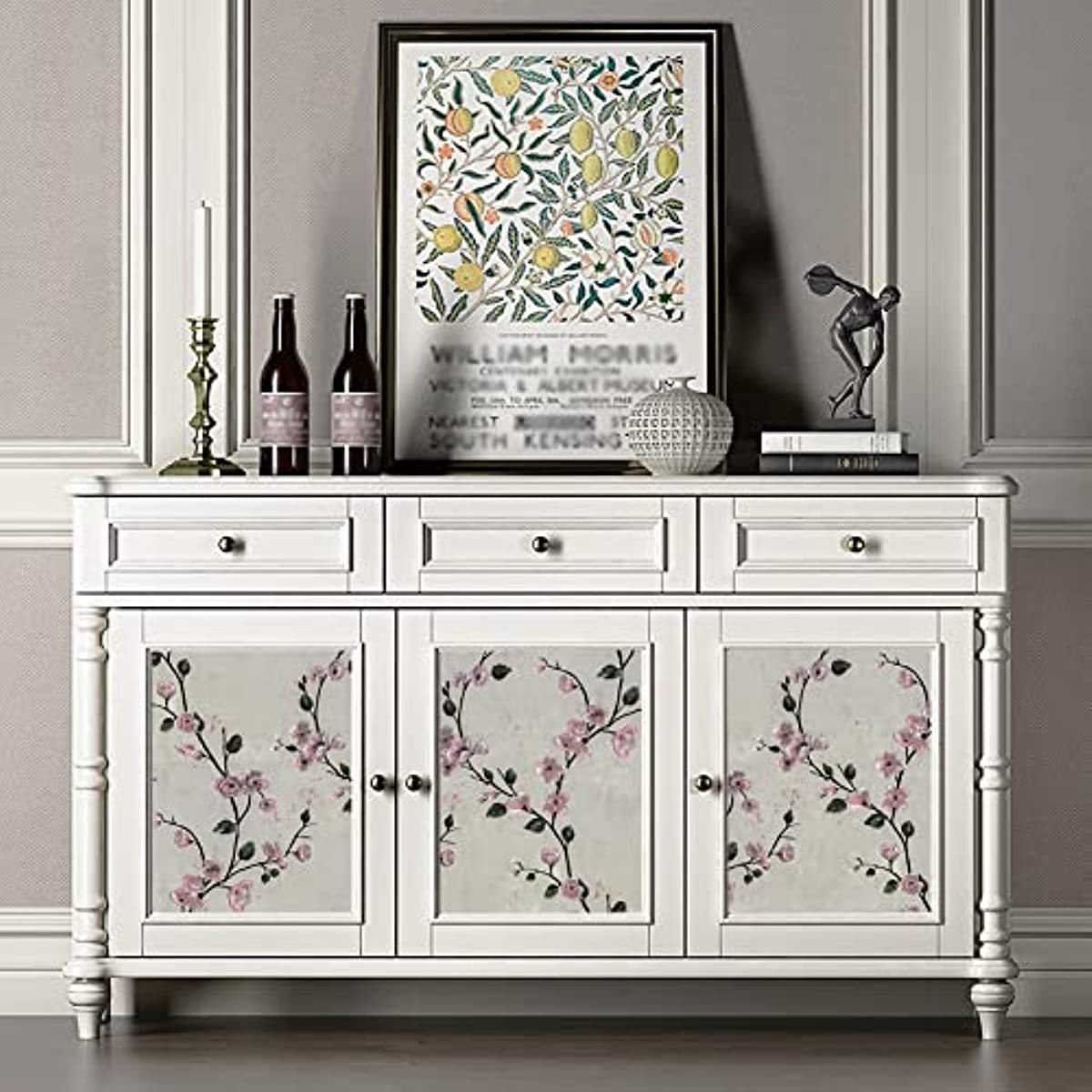 Papel de parede floral com casca e bastão, flor de ameixa rosa, removível, autoadesivo, forro de prateleira, filme de vinil para decoração