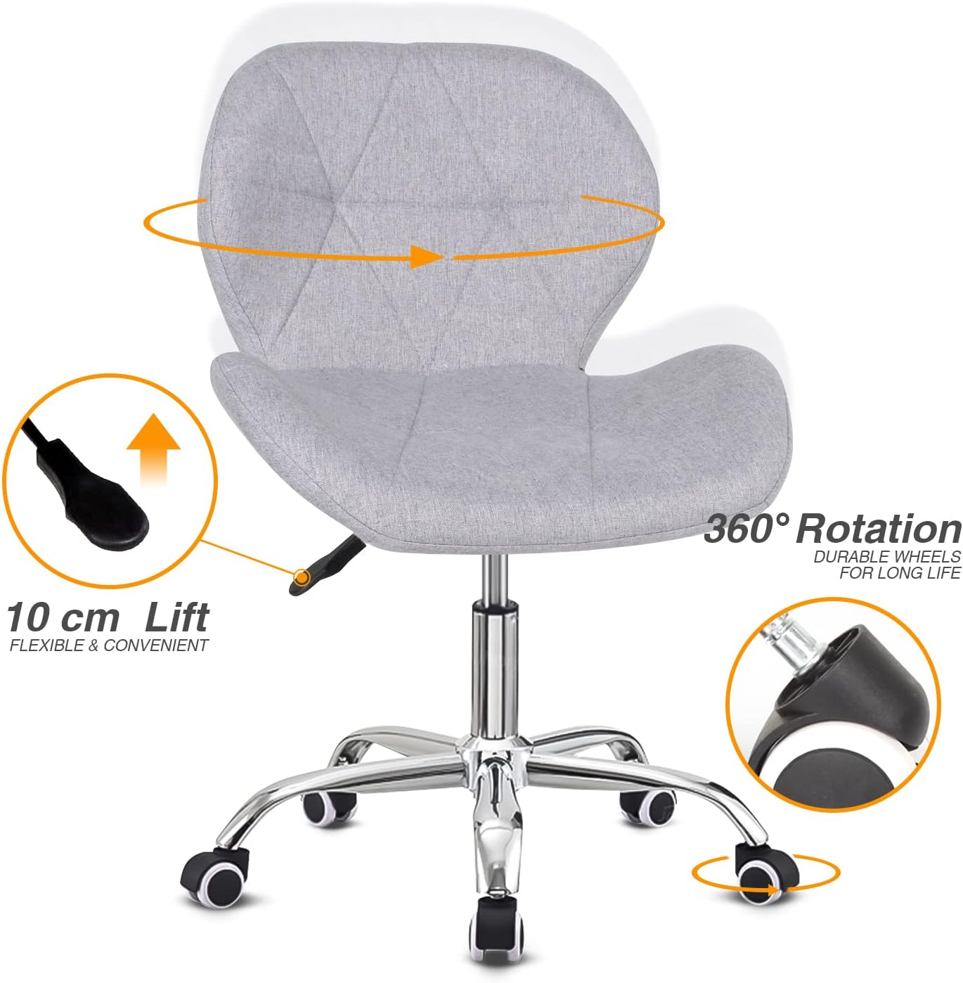 Modern Fabric Swivel Office Chair, Height Adjustable Padded Armless Desk Chair with Wheels for Home Office