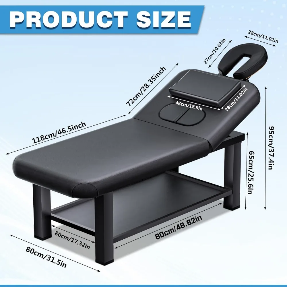31in Wide Massage Table with 1500lbs Weight Capacity, Iron Base, Massage Bed Adjustable Height for Professional & Home Use,