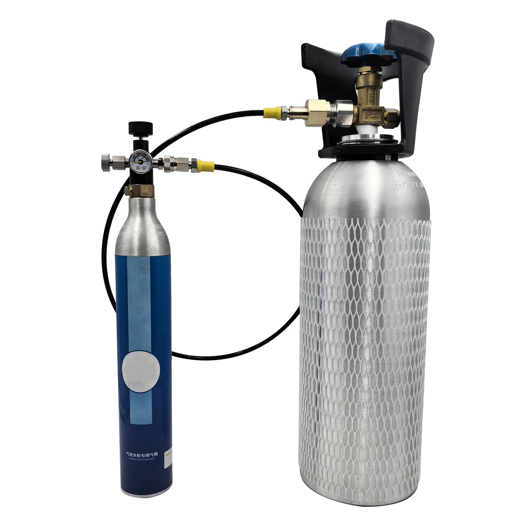 Tanque de cilindro azul de dióxido de carbono para agua y refrescos, adaptador de estación de llenado de CO2 TR21, Kit de calibre de manguera, conector W21.8-14 G3/4 CGA320