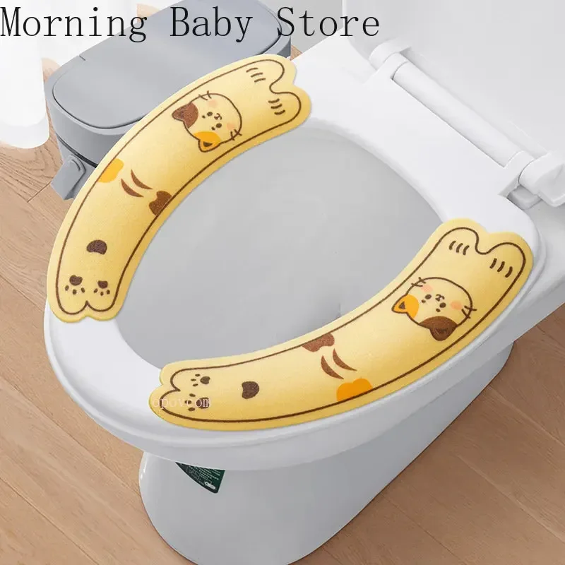 1 par de pegatinas para inodoro de conejo y gato de dibujos animados, alfombrilla Universal suave para taburete, alfombrilla lavable para inodoro, accesorios de baño