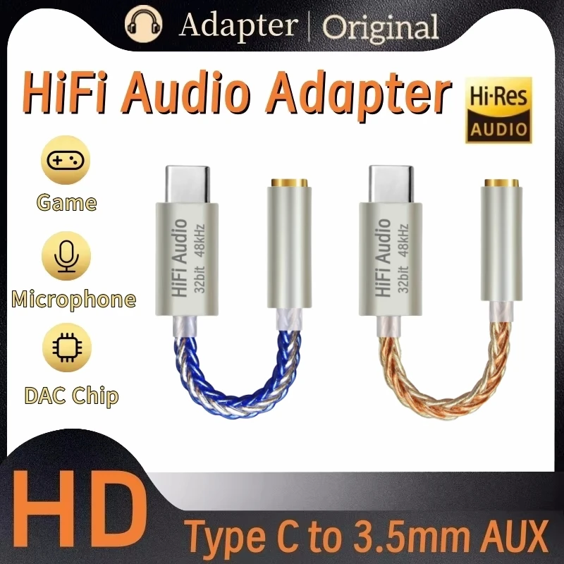 Adapter USB-C na 3.5mm AUX, 32-bitowy 384kHz HiFi USB-C DAC, wzmacniacz słuchawkowy, dekoder audio do telefonów Samsung, Xiaomi, Huawei.