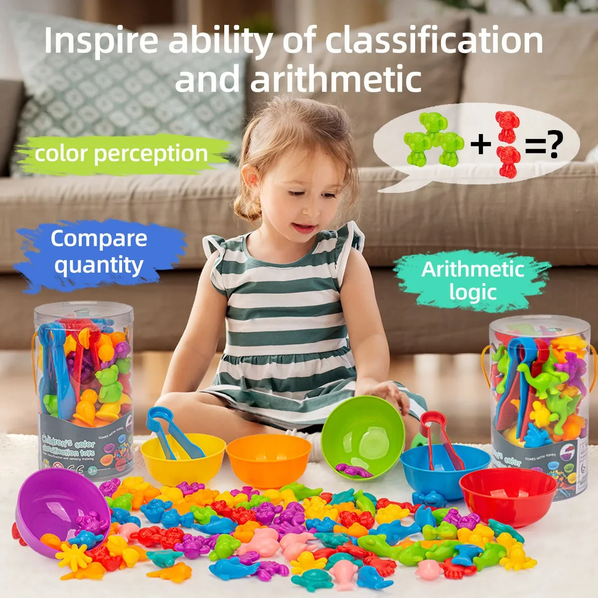 Counting Animal Sorting Toys for Toddlers Preschool Learning Activities for Math Color Cognition Montessori Baby STEM Gift