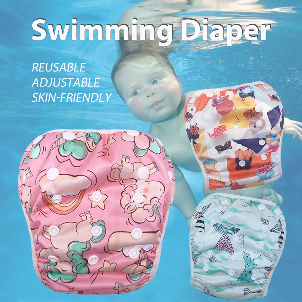 1pc fraldas de natação do bebê reutilizáveis lavável ajustável para leção de natação presentes do chuveiro do bebê tamanho grande bebê menino menina nadar fralda