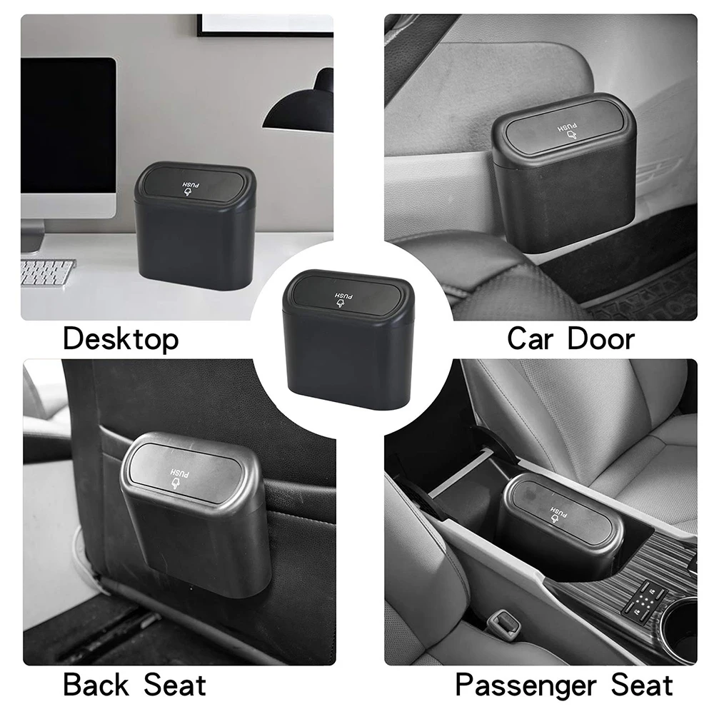 Mini cubo de basura colgante portátil para coche, cubo de basura con tapa, para coche, oficina, hogar, accesorios de cubo de almacenamiento automático