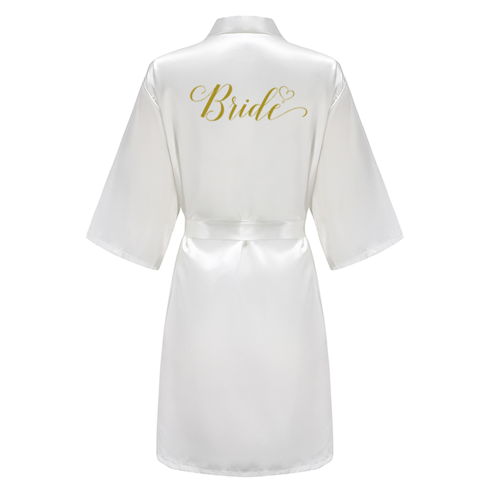 Blue Bride Bridesmaid Robe With Gold Letters Mother Sister Wedding Gift Bathrobe Satin Kimono
