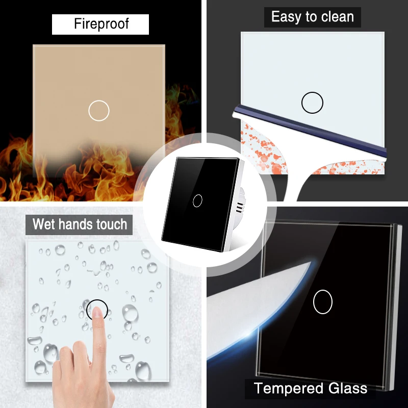 AXUS EU Touch Switch AC100-240V Led rétro-éclairage Panneau Guatemala Clip Verre applique murale michaSwitches 1/2/3 Gang Interruttore
