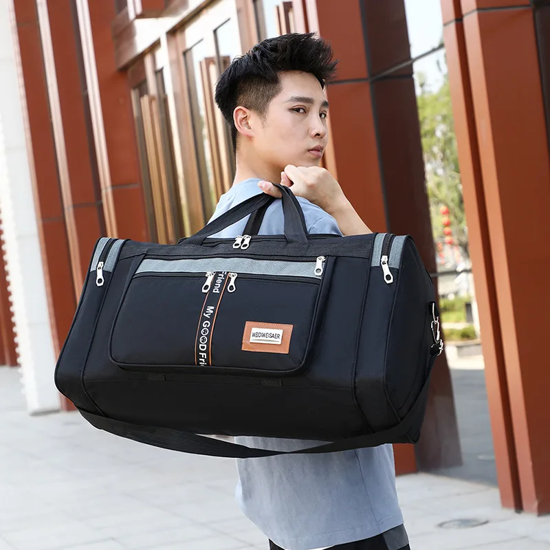 กระเป๋าเดินทางกระเป๋าถือความจุขนาดใหญ่แบบพกพากลางแจ้งพกพากระเป๋าเดินทางสะดวกปฏิบัติชายวันหยุดสุดสัปดาห์ Duffle กระเป๋าสุ่มตัวอักษร