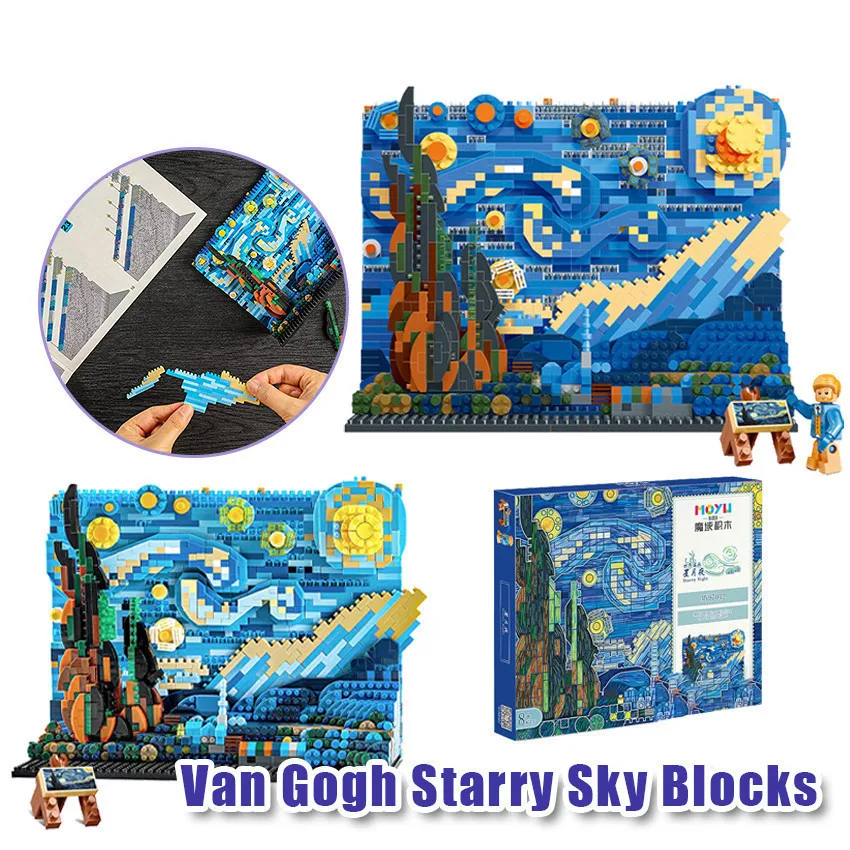 ศิลปะสร้างสรรค์ภาพวาดที่มีชื่อเสียง,Starry Night Building Blocks ชุด,การก่อสร้างการศึกษา Magic ของเล่น,ปาร์ตี้ตกแต่งบ้าน,Bir