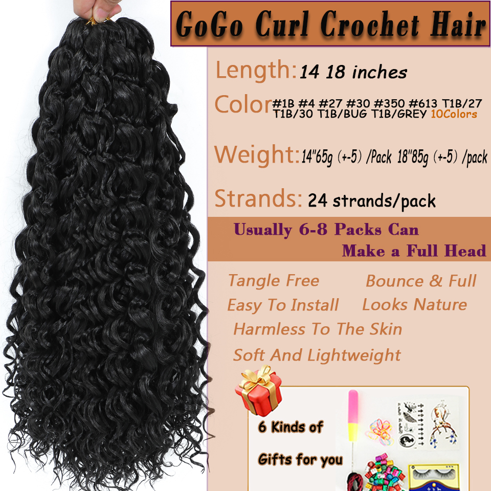 1–8 Packungen Freetress Gogo Curl Häkelzöpfe 14 18 Zoll synthetische Ocean Wave Wasserwelle tiefes lockiges Häkelhaar Strandlockenhaar