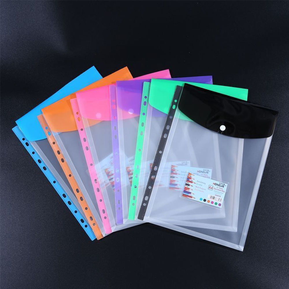 Carpeta de sobres de plástico transparente, carpetas expandibles de bolsillo para documentos de 2/3/4 anillas con etiqueta de botón a presión, 1 ud.