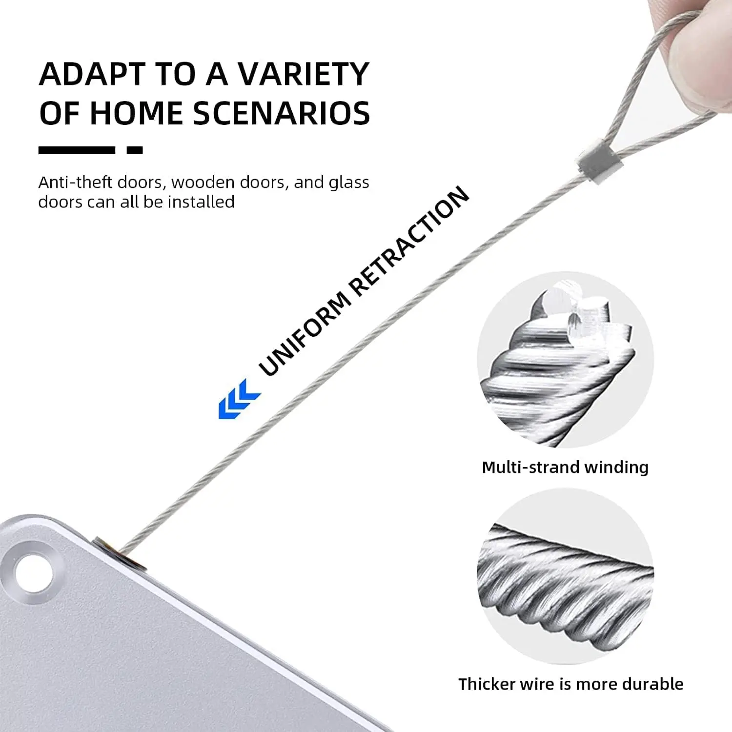 Fecho de porta com sensor automático sem perfuração, superfície ajustável, suporte de parada de porta, cabo de tração, mais próximo de porta para comercial residencial