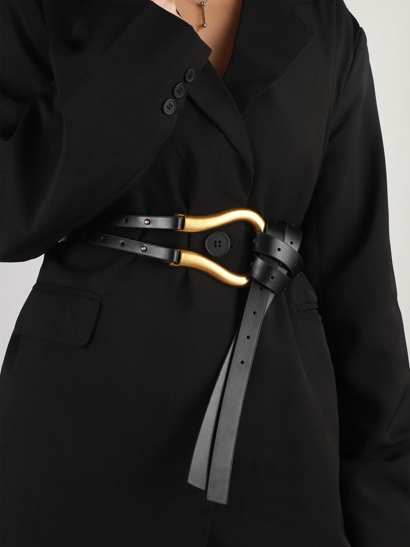 Cinto de terno feminino com cintura larga grande decoração de botão de ferradura com cinto de saia