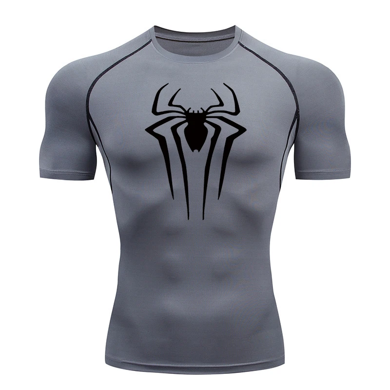 Spider พิมพ์เสื้อสําหรับชายฤดูร้อนแขนสั้น Rash Guard ออกกําลังกาย TShirt กีฬา Quick Dry Undershirts Tops