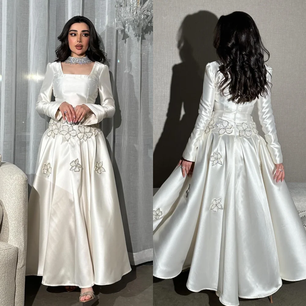 Personalizado jiayigong s applique drapeado praia a linha gola quadrada sob medida vestido de ocasião vestidos longos arábia saudita